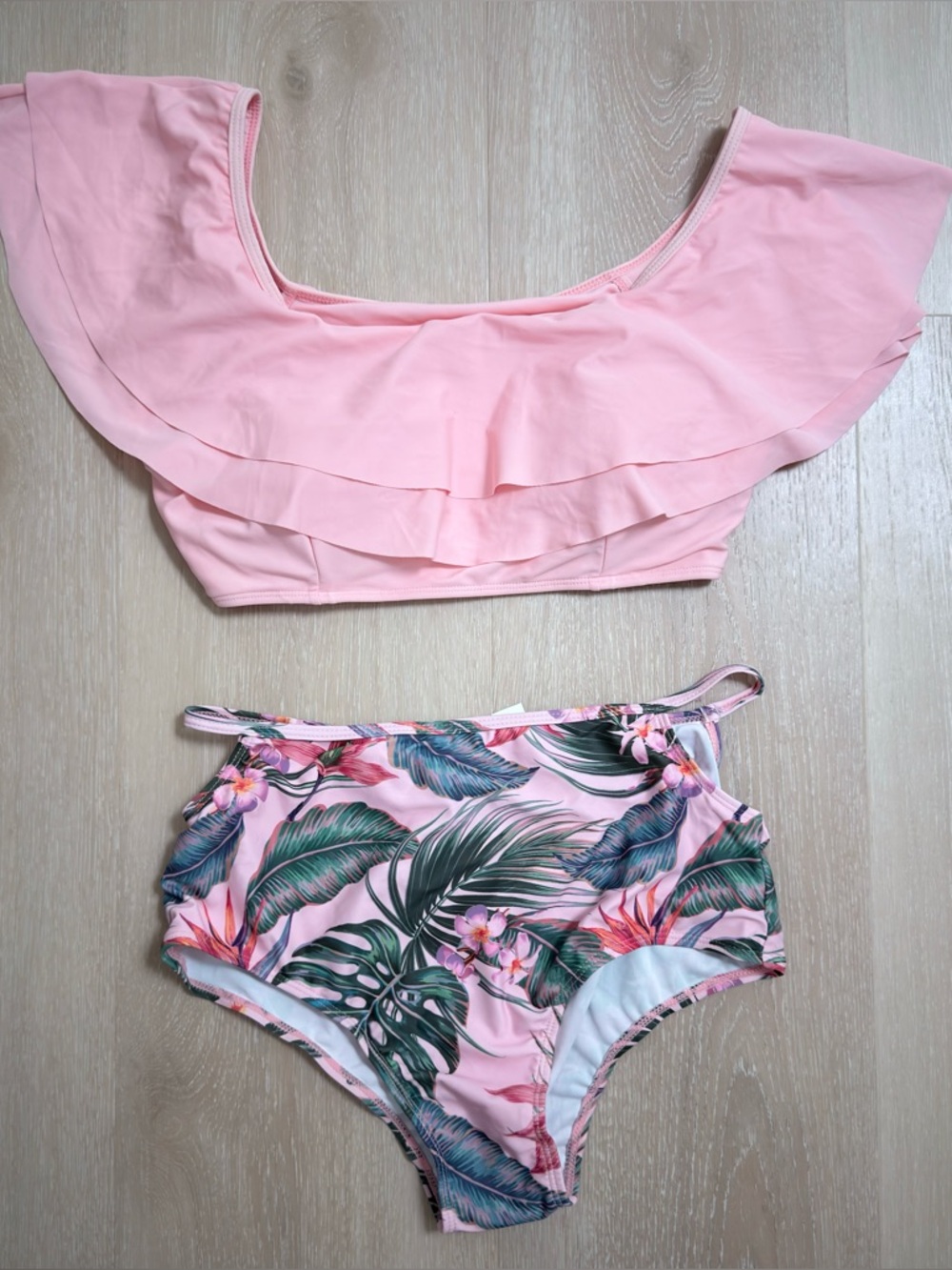 NWT Tropical Matching Twinning Swimsuit Bikini Pink Palm Leaf Women XL